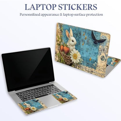 Universal Laptop Skin Sticker Decal,15.6 Inch Laptop Vinyl Cover for 13"-15.6" Laptop,Scratch-Resistant Waterproof Protector Wrap,Reusable with Wrist Pads,Rabbit with Strawberries and Daisy - color: Rabbit with Strawberries and Daisy