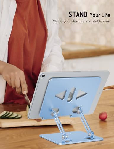 Aoviho Tablet Stand for Desk,Adjustable Tablet Holder,Sky Blue | Stable Aluminum Design, Fits iPad Pro/Air/Mini & Samsung Tablets, Adjustable Viewing, Ideal for Office & Home - color: Sky Blue