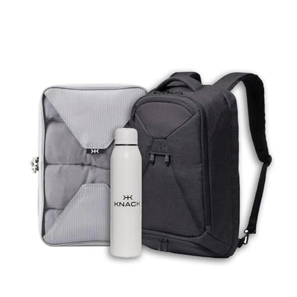 Knack Series 1 Laptop Backpack Travel Set Fits up to 15 Inch - Includes Expandable Packing Insert, and Knack's Insulated Bottle, TSA Approved, Expandable Travel Backpacks (Black, Medium) - color: Black, size: Travel Set