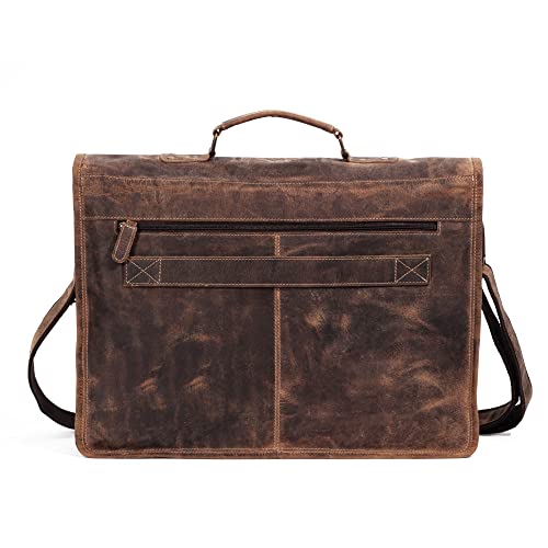 Leather briefcase 18 inch laptop messenger bag for men and women best satchel office bag - color: Brown, size: 18 inch