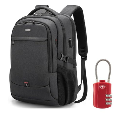 17 Inch Laptop Backpack for Travel Water Resistant College Backpack for Men/Women Laptop Bag with USB Charging Port and Red TSA lock,Black - color: Black With Red Tsa Lock