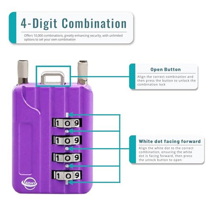 4 Digit Cable Combination Locks 4.7 inches Cable for School Gym Locker,Helmet,Filing Cabinets,Toolbox,Luggage Suitcase,knapsack,Cable 3mm Diameter,Purple - size: 12cm(4.7in)Cable Purple