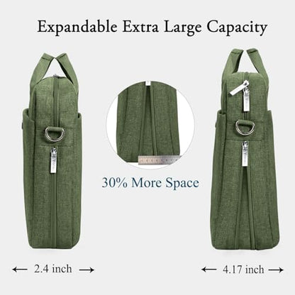 Voova 17.3-17 Inch Laptop Bag, Computer Bag, MacBook Bag, Army Green | Expandable splash-proof 17.3-inch laptop messenger bag with removable strap; fits MacBook, HP, Dell, Lenovo and Asus - color: Army Green, size: 17-17.3 Inch