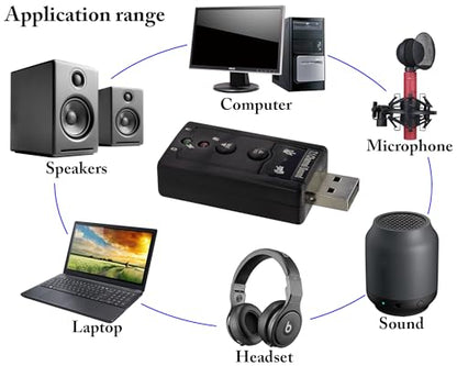 Hi-Speed USB 2.0 7.1-Channel Virtual USB 3D Stereo Audio Adapter External Sound Card with 3.5 mm Audio and Microphone Ports, Internal Amplifier and Volume Controls - color: led