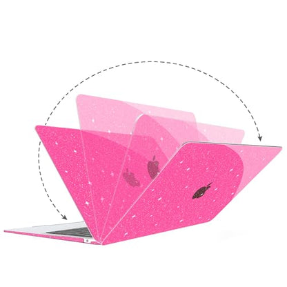 G JGOO for MacBook Air 13 inch Case 2021 2020-2018 M1 A2337 A2179 A1932 | Glitter Protective Plastic Hard Shell for MacBook Air 13.3 inch Case + Keyboard Cover + Screen Protector, Sparkly Hot Pink - color: Hot Pink