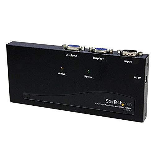 StarTech 2-Port VGA Video Splitter - 2048x1536 at 80Hz - TAA (ST122PRO) | Duplicates 1 VGA source to 2 monitors, Built-in amplifier, 350MHz high video bandwidth, VGA splitter 1x2 - style: 2 Port