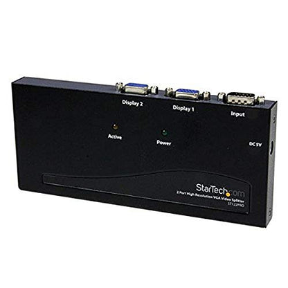 StarTech 2-Port VGA Video Splitter - 2048x1536 at 80Hz - TAA (ST122PRO) | Duplicates 1 VGA source to 2 monitors, Built-in amplifier, 350MHz high video bandwidth, VGA splitter 1x2 - style: 2 Port