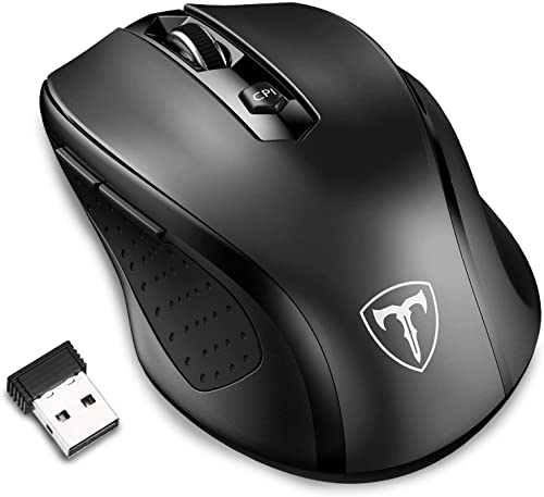 Happy Fit 2.4G Wireless Mouse Portable Mobile Optical Mouse with USB Receiver, 5 Adjustable DPI Levels, 6 Buttons for Notebook, PC, Laptop, Computer, MacBook - Black - New (Single)
