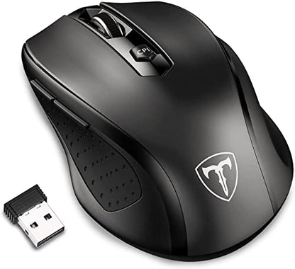 Happy Fit 2.4G Wireless Mouse Portable Mobile Optical Mouse with USB Receiver, 5 Adjustable DPI Levels, 6 Buttons for Notebook, PC, Laptop, Computer, MacBook - Black - New (Single)
