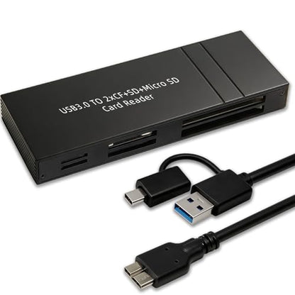 6 Slot USB-C Card Reader, Multi Function Memory Card Adapter Simultaneously Reads SD/Micro SD/CF Cards, USB 3.0 Data Transfer with 2-in-1 Cable, Aluminum Digital Camera Transfer to Phone - color: 2CST