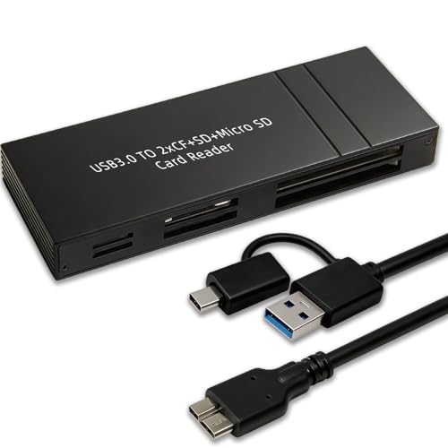 6 Slot USB-C Card Reader, Multi Function Memory Card Adapter Simultaneously Reads SD/Micro SD/CF Cards, USB 3.0 Data Transfer with 2-in-1 Cable, Aluminum Digital Camera Transfer to Phone - color: 2CST
