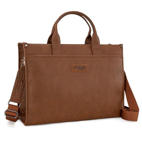 Wrangler Laptop Bag for Women 15.6 Inch Vintage Work Tote Bag for Business Briefcase Handbag with Adjustable Shoulder Strap - color: Brown