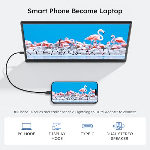 Portable Monitor for Laptop FHD 15.6" 1080P Ultra-Slim USB-C&HDMI External Second Screen for Laptop Travel Monitor Dual Speaker-Screen Extender for PC/Mac/Phone/PS4/5/Xbox/Switch-VESA*2