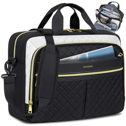 IGOLUMON Laptop Bag 15.6 Inch Laptop Briefcase for Women Men Waterproof Shoulder Computer Messenger Bag Large Laptop Bag Business Office Work Travel College, Black and White - color: Black and White