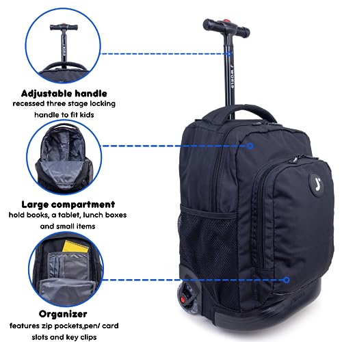 J World Sunny Rolling Backpack for Kids. Roller Bag With Wheels, Black - color: Black