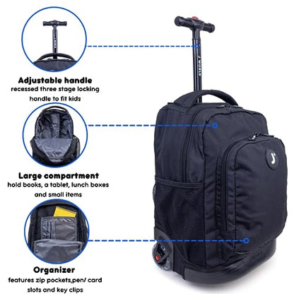 J World Sunny Rolling Backpack for Kids. Roller Bag With Wheels, Black - color: Black