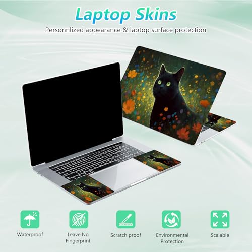 Laptop Skin Sticker Decal 12"-15.6" Universal Laptop/Notebook/Netbook Vinyl - Waterproof Scratch Resistant,Fits HP Dell Lenovo MacBook,2 Free Wrist Pads,Easy Apply & Remove,Cat Wildflower - color: Cat Wildflower