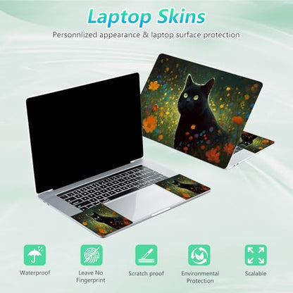 Laptop Skin Sticker Decal 12"-15.6" Universal Laptop/Notebook/Netbook Vinyl - Waterproof Scratch Resistant,Fits HP Dell Lenovo MacBook,2 Free Wrist Pads,Easy Apply & Remove,Cat Wildflower - color: Cat Wildflower