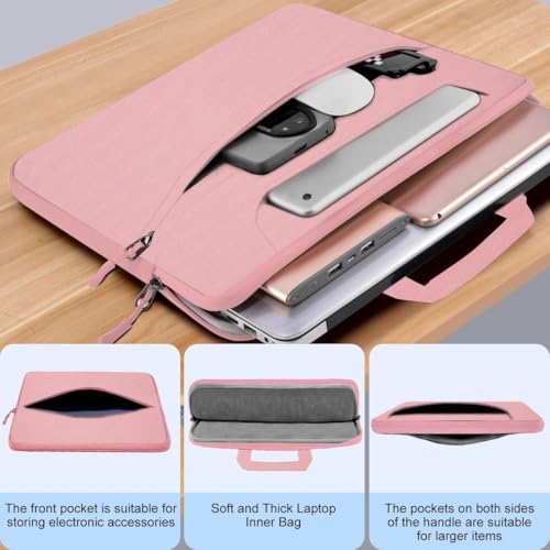 Hseok Laptop Shoulder Bag 17-17.3 inch Case, Durable Shockproof Protective Briefcase with Multi-Pockets Compatible with Lenovo Most 17-17.3 inch HP Acer Dell ASUS MSI Notebooks,Pink - color: Pink, size: 17-17.3"