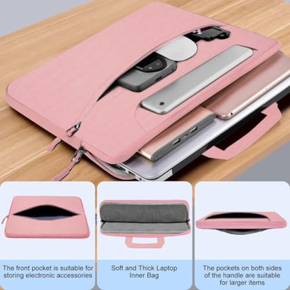 Hseok Laptop Shoulder Bag 17-17.3 inch Case, Durable Shockproof Protective Briefcase with Multi-Pockets Compatible with Lenovo Most 17-17.3 inch HP Acer Dell ASUS MSI Notebooks,Pink - color: Pink, size: 17-17.3"