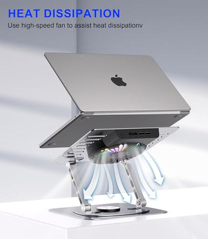 Laptop Stand,with 360°Rotating Base,External Cooling Fan,Adjustable RGB Lighting,Ergonomic Foldable Notebook Computer Holder.Compatible with All 10-17" Laptops Tablets,Silver - color: Silver