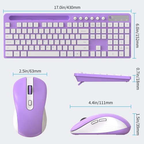 Wireless Keyboard and Mouse Combo, MARVO 2.4G Ergonomic Wireless Computer Keyboard with Phone Tablet Holder, Silent Mouse with 6 Button, Compatible with MacBook, Windows (Purple) - color: Purple