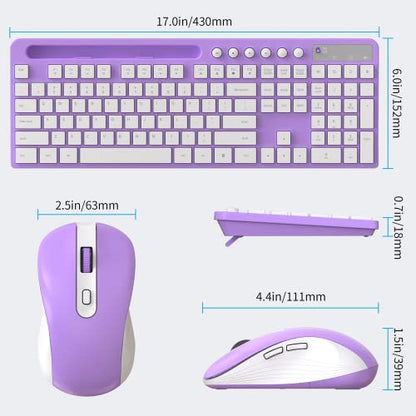 Wireless Keyboard and Mouse Combo, MARVO 2.4G Ergonomic Wireless Computer Keyboard with Phone Tablet Holder, Silent Mouse with 6 Button, Compatible with MacBook, Windows (Purple) - color: Purple