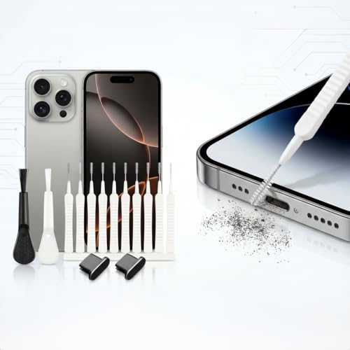14Pcs Phone Cleaning Kit Charging Port Speaker Tool Brushes Type-C | Nylon bristle phone cleaning tools sweep Type-C charging ports for tech enthusiasts maintaining daily smartphones. - color: 14PCS- Black Typc-C