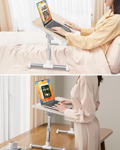 Laptop Desk Table, SAIJI Adjustable Laptop Stand, Portable Lap Desks with Foldable Legs, Notebook Standing Breakfast Tray Reading Desk for Sofa Couch Bed Floor (Teak,Medium Size) | Notebook Standing Breakfast Tray Reading Desk for Sofa Couch Bed Floor (Te