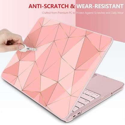 for MacBook Neo 13 Inch Case 2026 Release Model A3404, Cute Aesthetic Ultra-Slim Hard Shell with Keyboard Cover, 6-in-1 Laptop Accessories Bundle for Women Girls, Rose Gold Geometric - color: Rose Gold Geometric