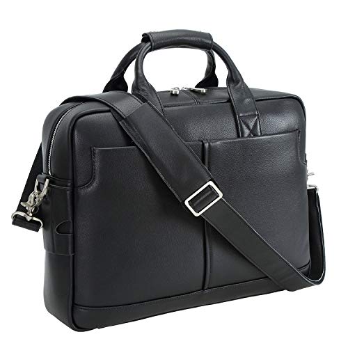 Polare Leather Briefcase for Men Business Travel Messenger Bags 15.6 Inch Laptop Bag YKK Metal Zipper - color: Napa Black(updated Version)