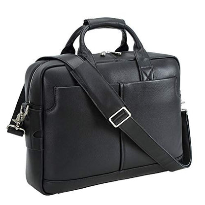 Polare Leather Briefcase for Men Business Travel Messenger Bags 15.6 Inch Laptop Bag YKK Metal Zipper - color: Napa Black(updated Version)
