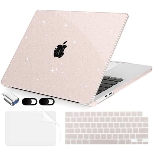 MecBevia Compatible with 2026 M5 MacBook Air 13 inch Case 2026 2025 2024-2022 M5 A3449 M4 A3240 M3 A3113 M2 A2681, Keyboard Cover, Screen Protector, Webcam Cover & Type-C OTG, Sparkly SakuPink - color: Sparkly SakuPink