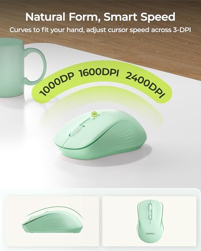 seenda Wireless Bluetooth Ergonomic Keyboard Mouse Combo, Full Size, Green | USB/Bluetooth multi-device switching, with wrist rest, number pad, and quiet operation for PC, laptop, Mac, MacBook, and iPad - color: Green