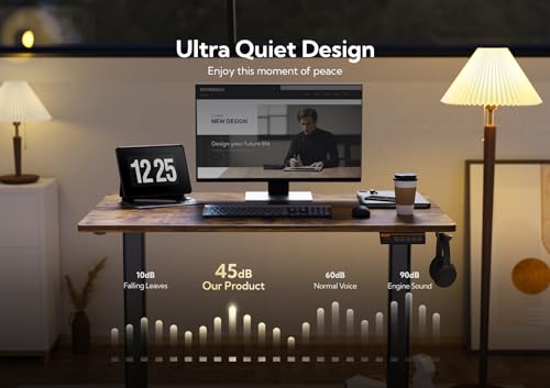Claiks Electric Height Adjustable Standing Desk, 35x20 Inch, Rustic Brown | Smooth Height Adjustment, 4 Memory Presets, Cable Management Hub&Hook, Stable Steel Frame, 176lbs Capacity, Easy Assembly - color: Rustic Brown, size: 35