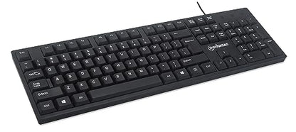 Manhattan Wired Computer Keyboard – Basic Black Keyboard - with 4.5ft USB-A Cable, 104-keys, Foldable Stands - Compatible for Windows, PC, Laptop - 3 Yr Mfg Warranty – 179324 - color: Black