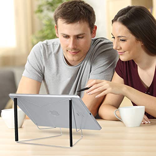 Maitys 2 Pieces Fold-n-Stow Book Stands, Adjustable Portable Reading Stand, Small Metal Music Book Easel Display Holder for Kitchen Countertops(Black)