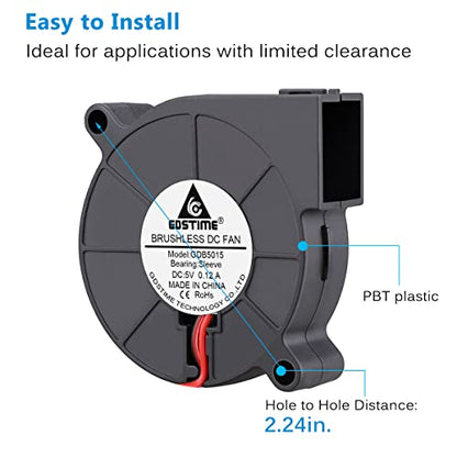 GDSTIME 50mm USB Blower Fan with 3 Speeds Control 5015 5V Turbine Turbo Fan | 50mm x 15mm, DC Brushless, Small Appliances Series Replacement, for Cosplay Helmet, Vivarium, Mini PC Cooling Ventilation - size: 50mm x 15mm