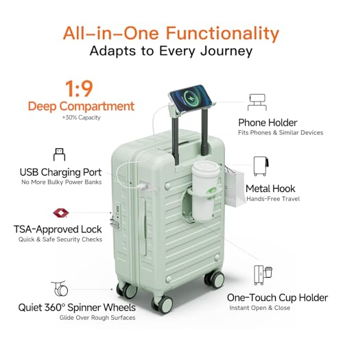 Expandable Lightweight PC Hard Shell Suitcase, 20-inch Carry On Luggage with TSA Lock, 360 Silent Spinner Wheels, Top Opening & Cup Holder - Ideal for Business Travel Suitcase (Mint Green) - color: Mint Green, size: Carry-on 20-Inch