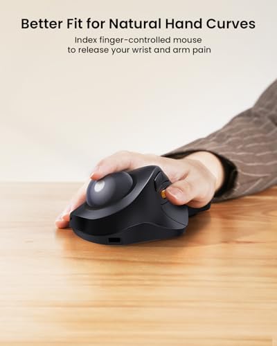 ProtoArc Wireless Bluetooth Trackball Mouse, EM03 NL Ergonomic Rollerball Mouse Rechargeable Computer Mice, 3 Device Connection, Compatible with PC, iPad, Mac, Windows-Gray Ball - color: Gray