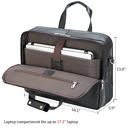 Polare X-Large 18" Full Grain Leather Briefcase For Men Business Travel Case Messenger Bag Fits 17.3" Laptop - color: Black (X-large 18'')