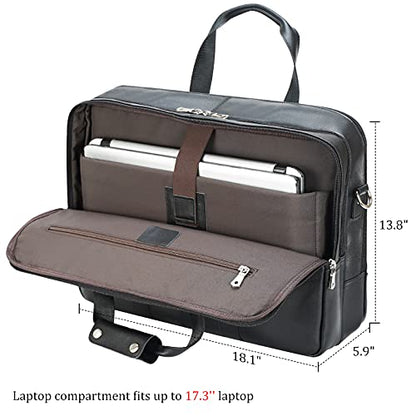 Polare X-Large 18" Full Grain Leather Briefcase For Men Business Travel Case Messenger Bag Fits 17.3" Laptop - color: Black (X-large 18'')