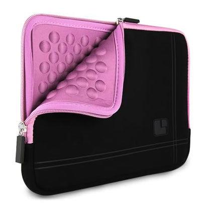 Neoprene Laptop Sleeve for 13 13.3 Inch Laptops Tablets with Padded Lining, Shock Resistant Unisex Laptop Bag for Office, Commute, Travel - color: Black / Pink