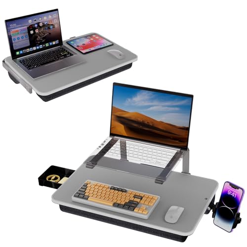 Large Lap Desk for Laptop with Phone Holder, Elevated Laptop Stand for Bed, FIts up to 17" Laptops & MacBook, Lightweight Lap Desks for Adults with Comfortable Cushion for Bed & Couch - color: Gray, size: 20.4*12.5 inch