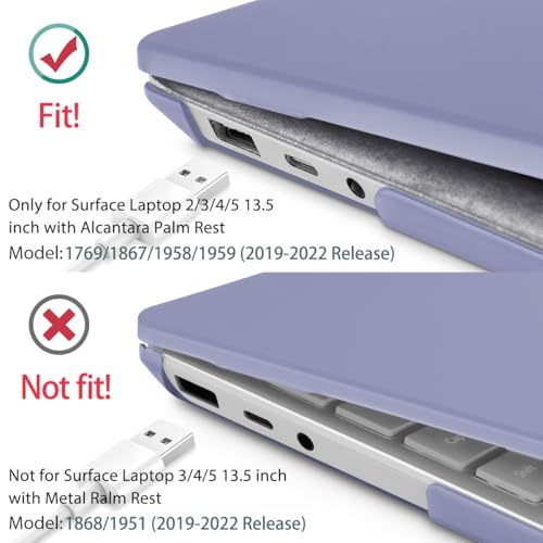 May Chen Case for 13.5" Microsoft Surface Laptop 3/4/5 with Alcantara Palm Rest Model 1867 1958 1950 (2019 2021 2022), Plastic Hard Shell Case with Keyboard Cover + Screen Protector, Lavender Gray - color: Lavender Gray