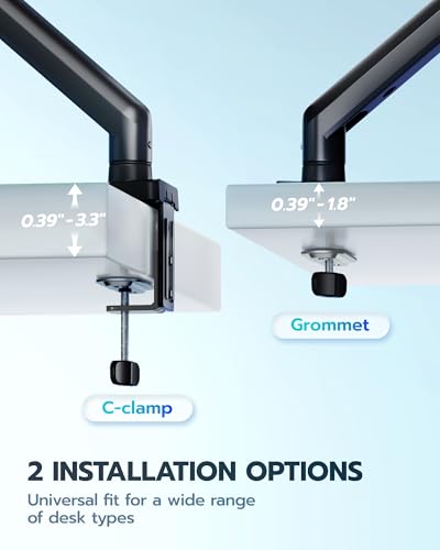 ARES WING Heavy Duty Single Monitor Arm - Fully Adjustable Monitor Mount for 17"-40" Ultrawide Screens up to 26.4 lbs with Clamp/Grommet Desk Mount, 75/100 Vesa Mount, Black - color: Black, style: Non USB