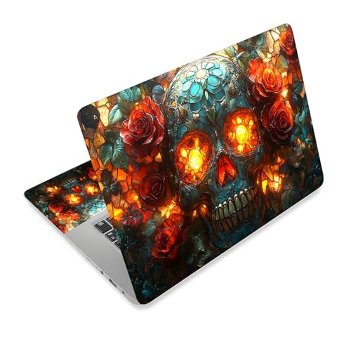 Universal Laptop Skin Sticker Decal,15.6 Inch Laptop Vinyl Cover for 13" 14" 15.6" Laptop,Scratch-Resistant Waterproof Protector Wrap,Reusable with Wrist Pads,Stained Glass Skull Roses - color: Stained Glass Skull Roses