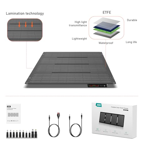 60W Portable Foldable Solar Panel Charger for Outdoor Camping 12 Volt Waterproof High Efficiency Solar Panel Kit&Portable Power Station 296Wh Power Bank 61600mAh Battery Pack Fasting Charging 600W AC