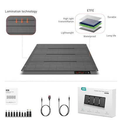 60W Portable Foldable Solar Panel Charger for Outdoor Camping 12 Volt Waterproof High Efficiency Solar Panel Kit&Portable Power Station 296Wh Power Bank 61600mAh Battery Pack Fasting Charging 600W AC