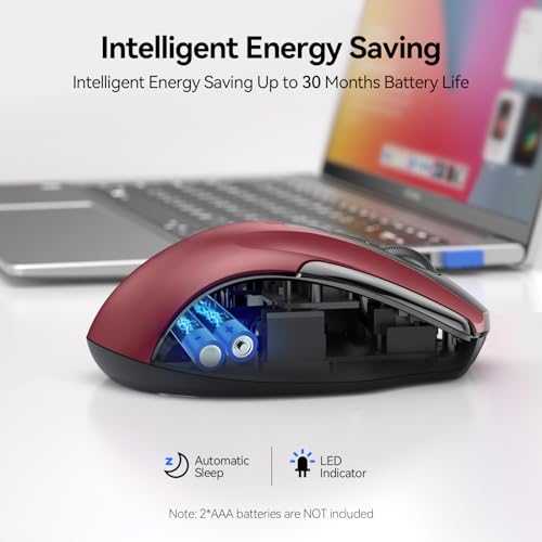 TECKNET Wireless Mouse (2.4G & BT5.0/3.0) Silent 4800 DPI Computer USB A & Bluetooth Mouse 6 Buttons, Wide Compatibility - Red - color: Red